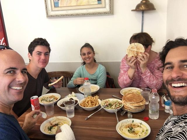 The family that eats hummus together stays in a food coma together. Love getting to spend time with the fam here in Israel they make me smile the whole time. My sister doesn't like photos apparently 
"
"